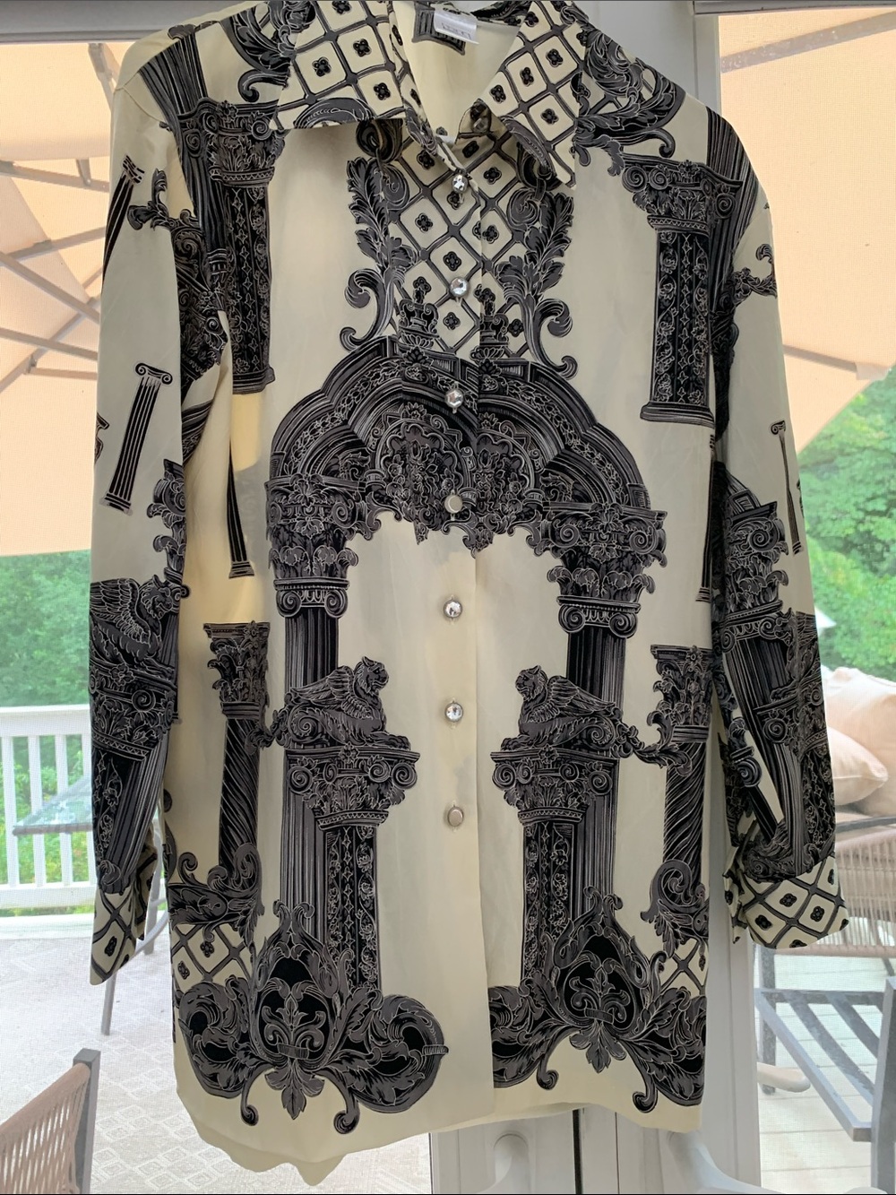 A Vintage Couple UK cream and black blouse  with Corinthian motif size Large